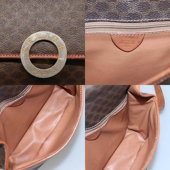 CELINE Macadam Canvas Shoulder Bag Pvc Leather Brown Gold - Picture 11 of 12